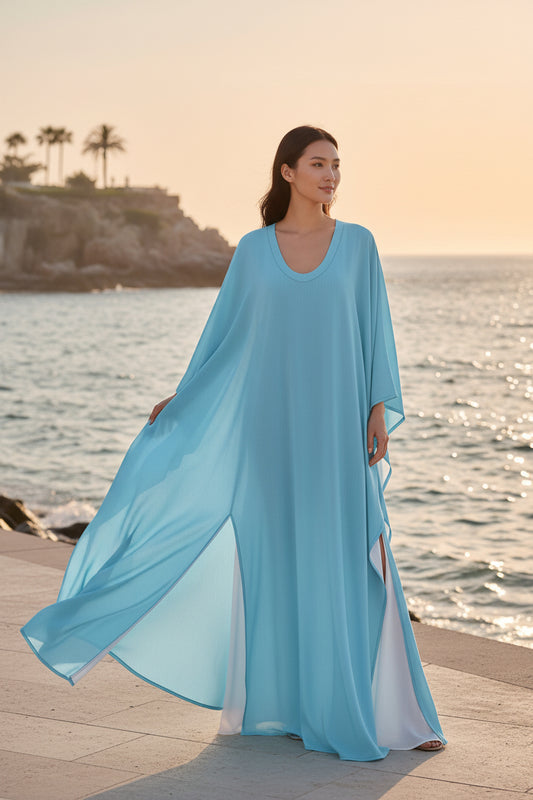 Maxi Kaftan-Elegant Silk Georgette- Sky Blue