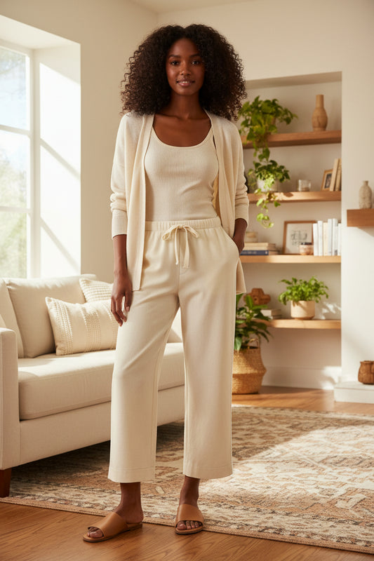 Womens Luxury Ivory Pyjama Trousers