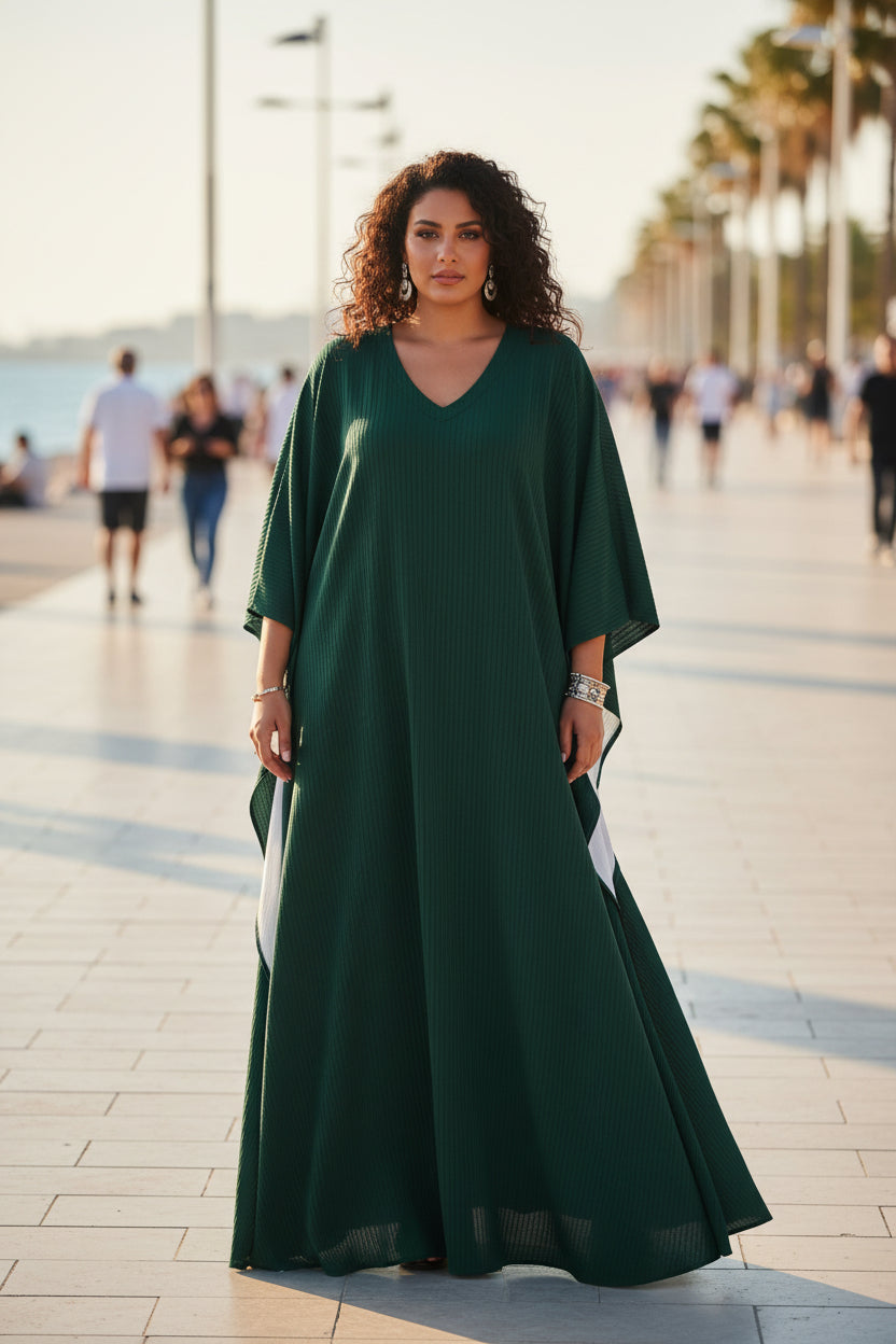 Maxi Kaftan-Elegant Silk Georgette- Emerald Green