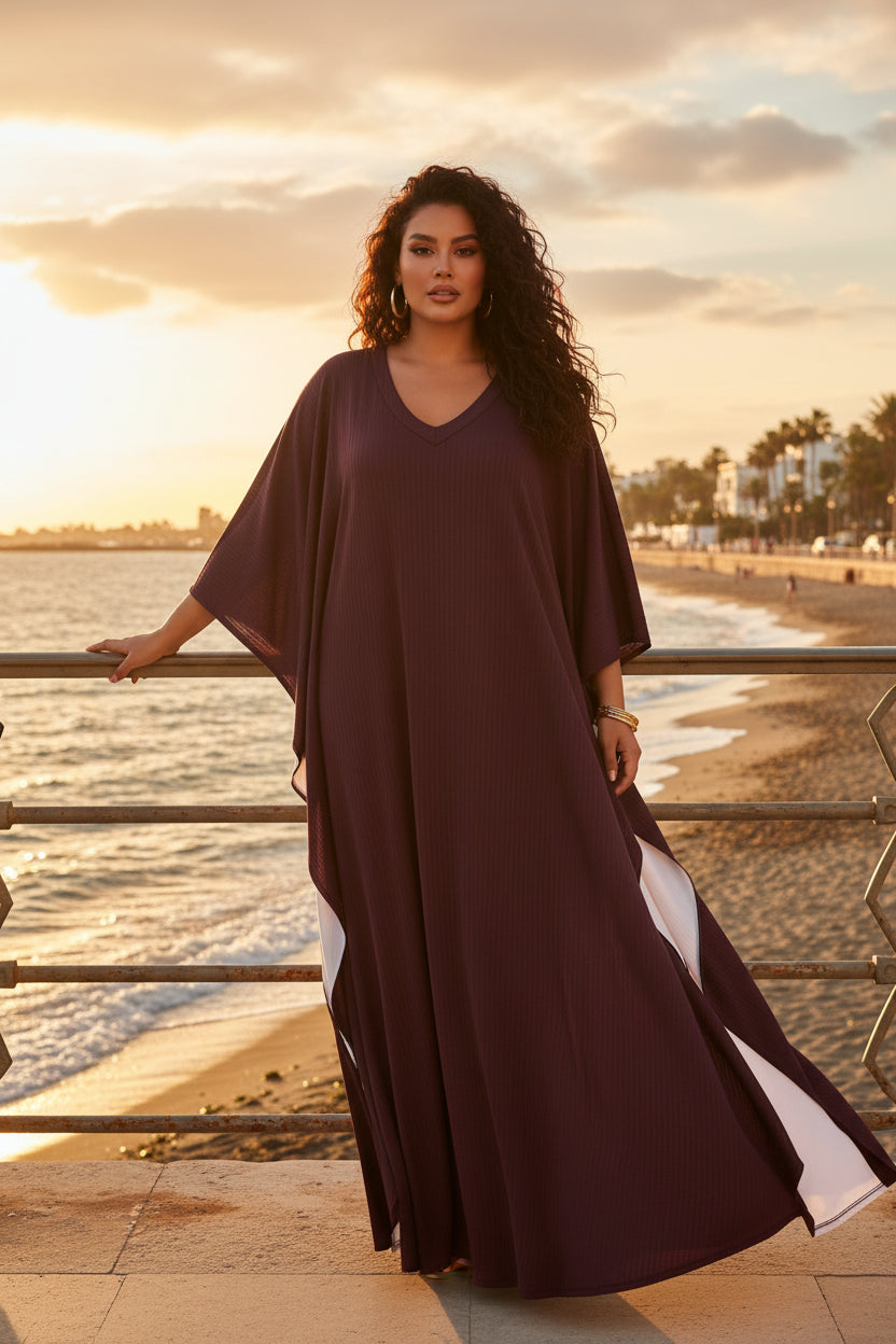 Maxi Kaftan-Elegant Silk Georgette- Burgundy