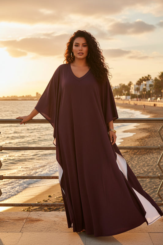 Maxi Kaftan-Elegant Silk Georgette- Burgundy