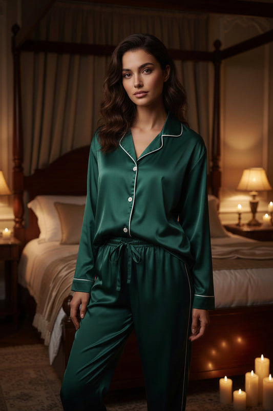 Womens Luxury Pyjama Shirt - Emerald Green