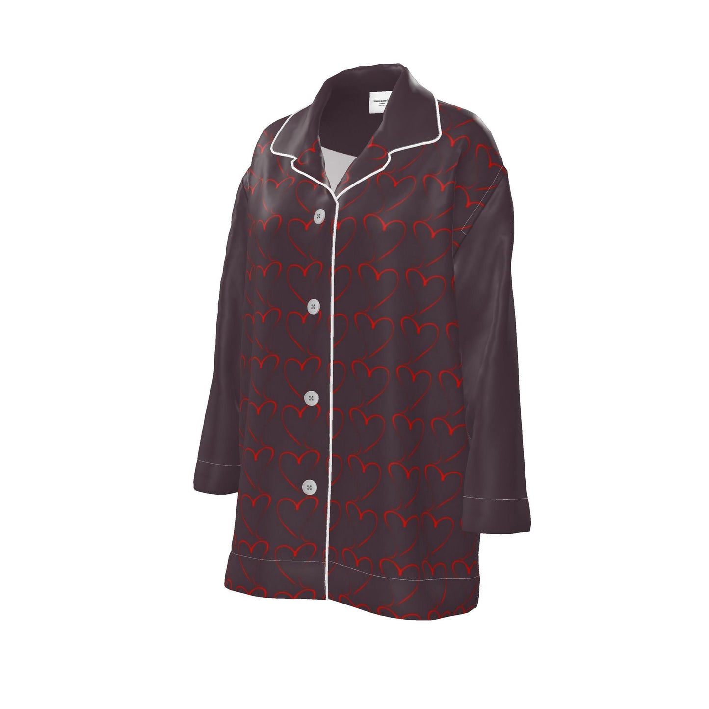 Womens Luxury Heart Pyjama Shirt-Burgundy