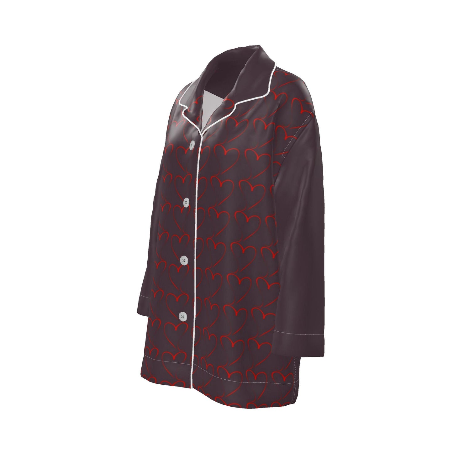 Womens Luxury Heart Pyjama Shirt-Burgundy