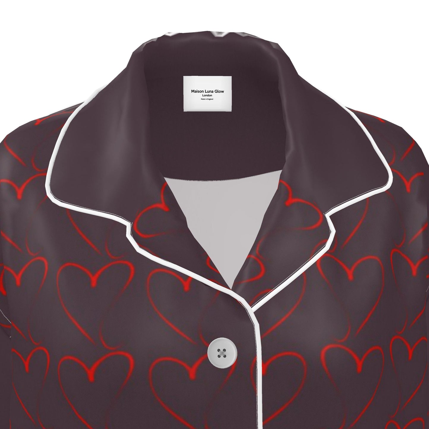 Womens Luxury Heart Pyjama Shirt-Burgundy