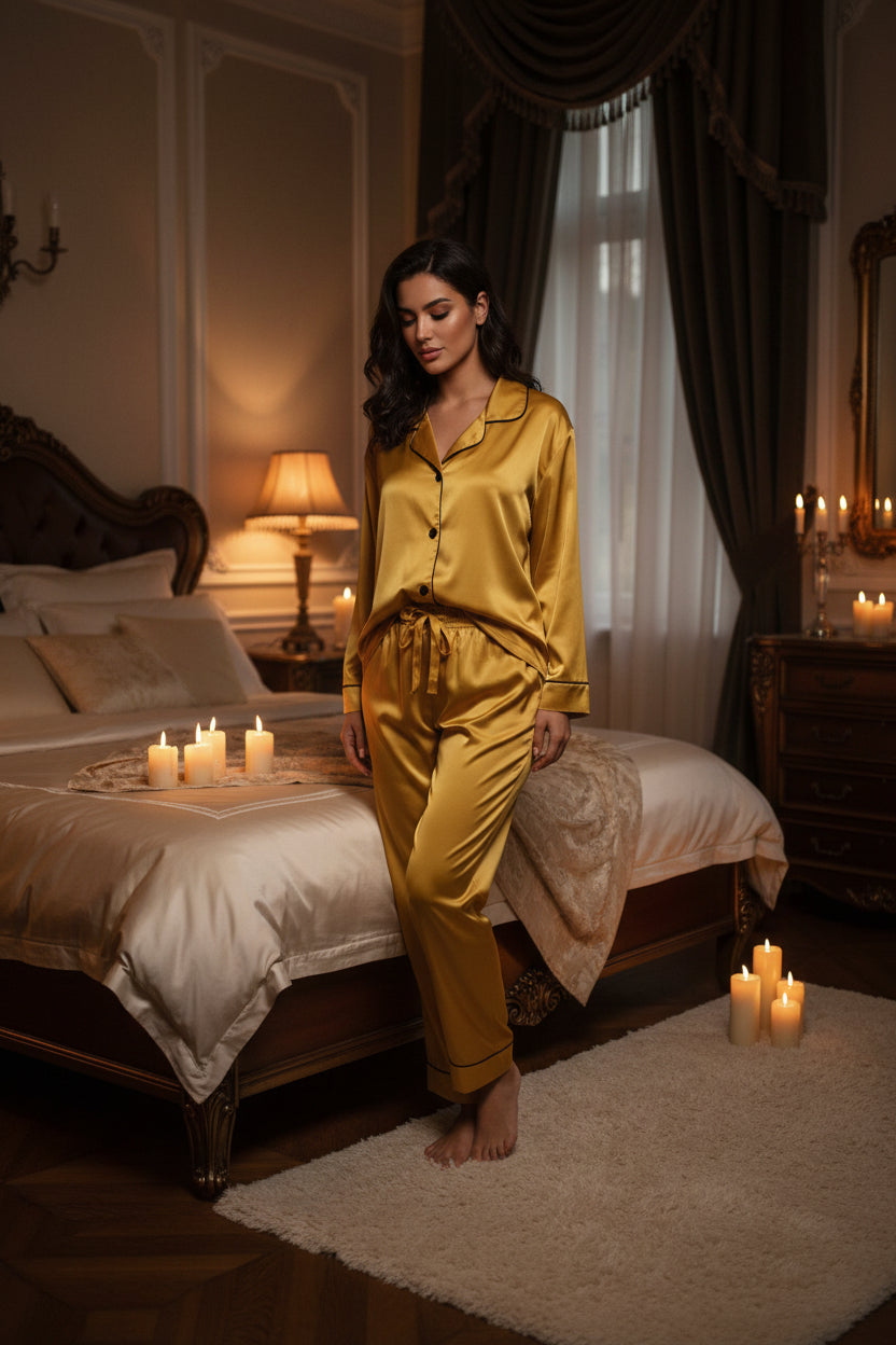 Womens Luxury Pyjama Shirt - Royal Gold