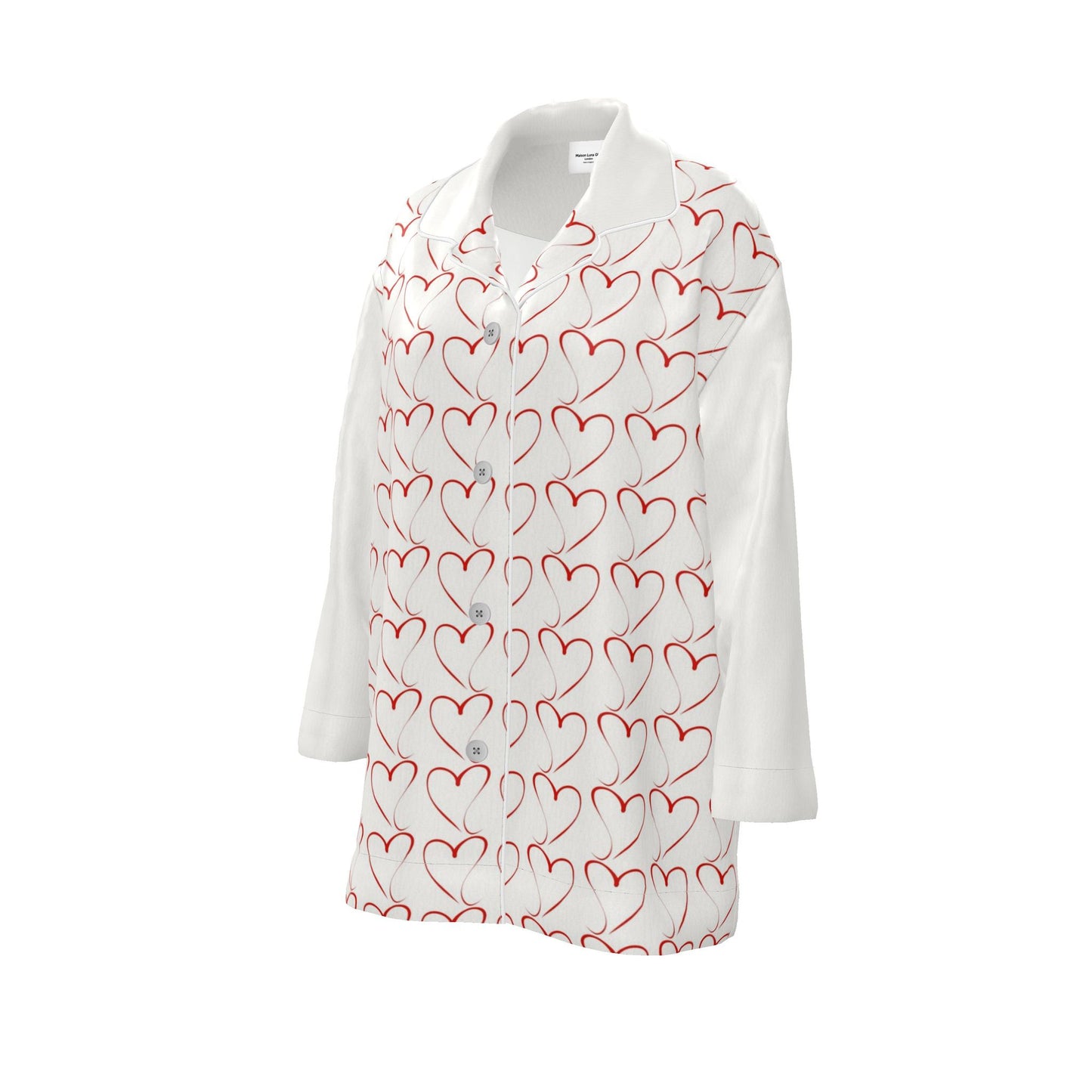 Womens Luxury Heart Pyjama Shirt - Royal Ivory