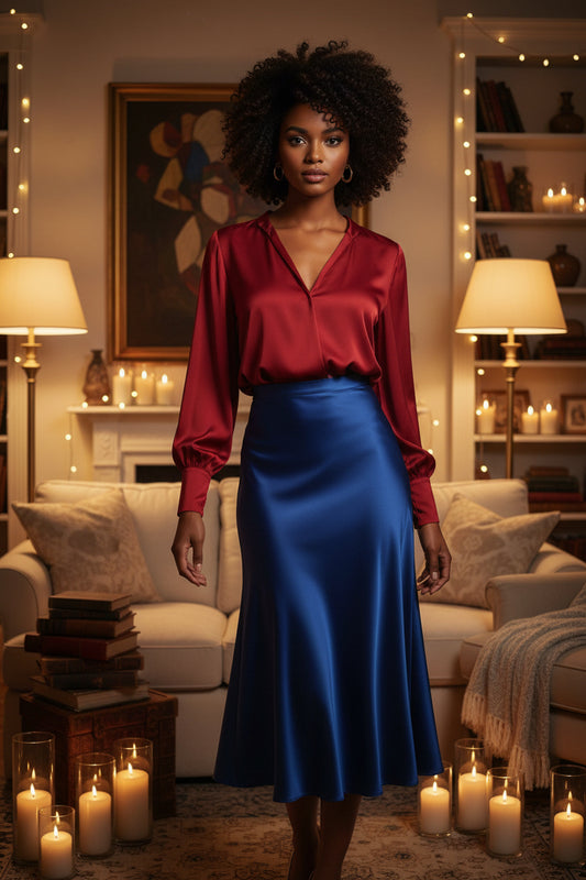Maison Luna Glow - A-Line Midi Skirt - Royal Blue