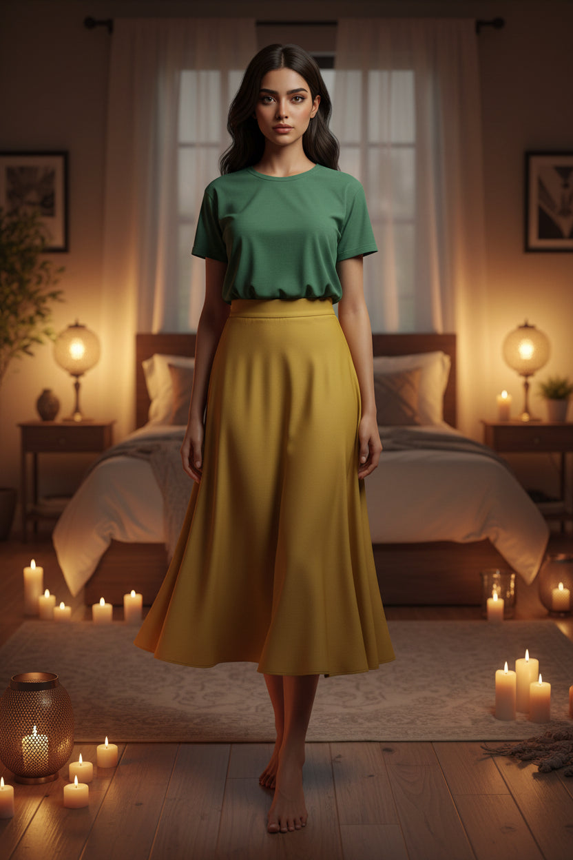Maison Luna Glow - A-Line Midi Skirt - Royal Gold