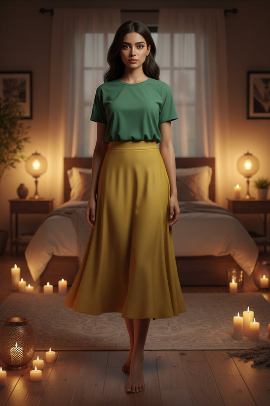 Maison Luna Glow - A-Line Midi Skirt - Royal Gold
