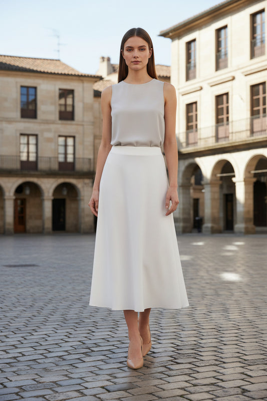 Maison Luna Glow - A-Line Midi Skirt - Royal Ivory